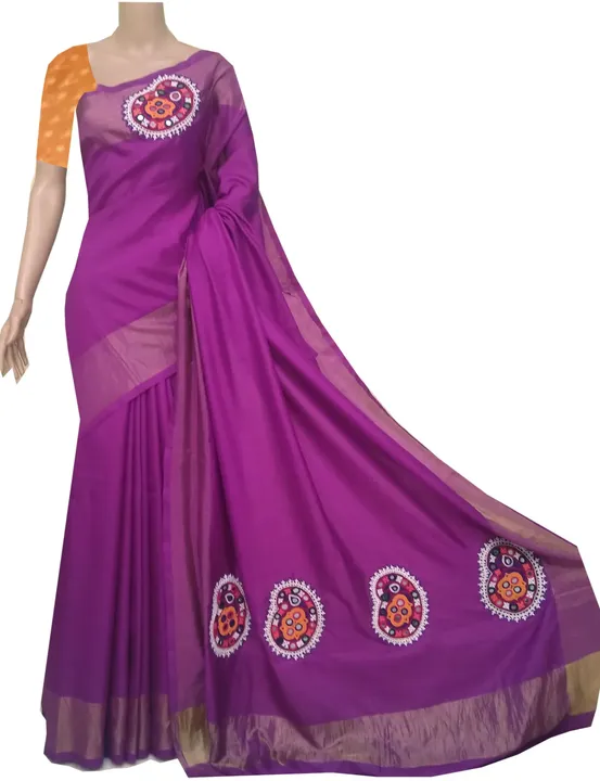 Purple Uppada silk saree with hand embroidered Kutchi patches